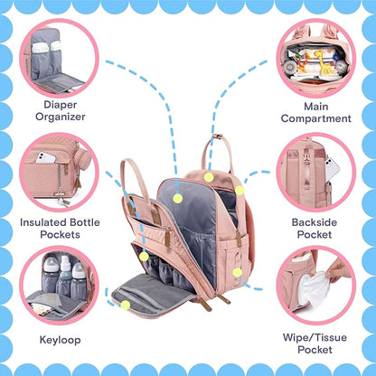 iniuniu Diaper Bag Backpack, 4 in 1 kit Large Unisex Baby Bags for Boys Girls, Waterproof Travel Back Pack with Diaper Pouch