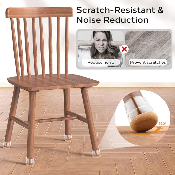 24 PCS Silicone & Felt Chair Leg Floor Protectors for Hardwood Floors - Furniture Pads, Chair Leg Covers/Cups - No Noise & Scratch-Proof - Round XS (Fits 9/16" - 13/16" / 15-20mm), Clear