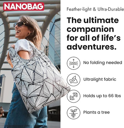 Nanobag Ultra-Lightweight Foldable Tote for Women & Men, Reusable Grocery & Travel Bag, Packable Collapsible Compact Market Essential (Standard Black)