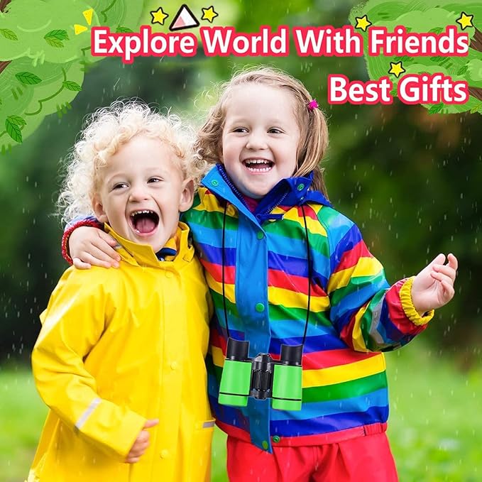 Kids Binoculars Best Gifts for 3-12 Years Boys Girls High-Resolution Optics Shockproof Mini Compact Binocuolar Toys Folding Small Telescope for Bird Watching Camping Outdoor Play
