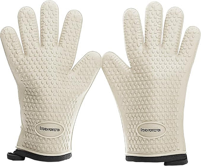 KITCHEN PERFECTION Silicone Smoker Oven Gloves For Women -Extreme Heat Resistant BBQ Gloves -Handle Hot Food Right on Your Smoker Grill Fryer|Waterproof Oven Mitts Grill Gloves |Superior Set+3 Bonuses