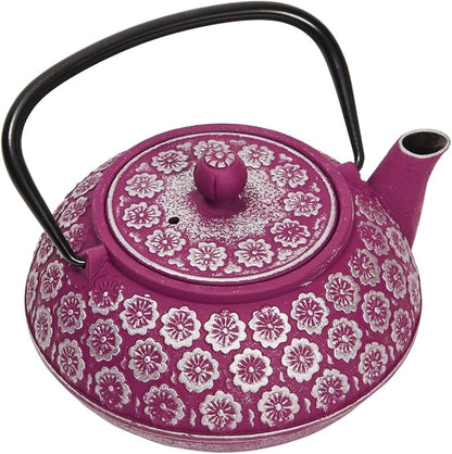 Juvale Cast Iron Tea Kettle with Infuser - Stovetop Brewing & Heat Retention - Floral Purple Cast Iron Teapot - Built-In Loose-Leaf Tea Infuser Pot - 34 oz, Medium