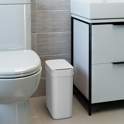 iTouchless 3 Gallon Bathroom Sensor Trash Can, 10 Liter Small Touchless Automatic Slim Garbage Bin with Lid, Smart Narrow Motion Control Commercial Waste Basket for Office, Bedroom, White