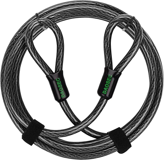 15 ft x 1/2" Heavy Duty Cut-Proof Security Cable | Flexible Vinyl-Coated Braided Steel with Looped Ends | Weatherproof Anti-Theft Locking Cable for Bikes, Gates, Kayaking & Outdoor Equipment