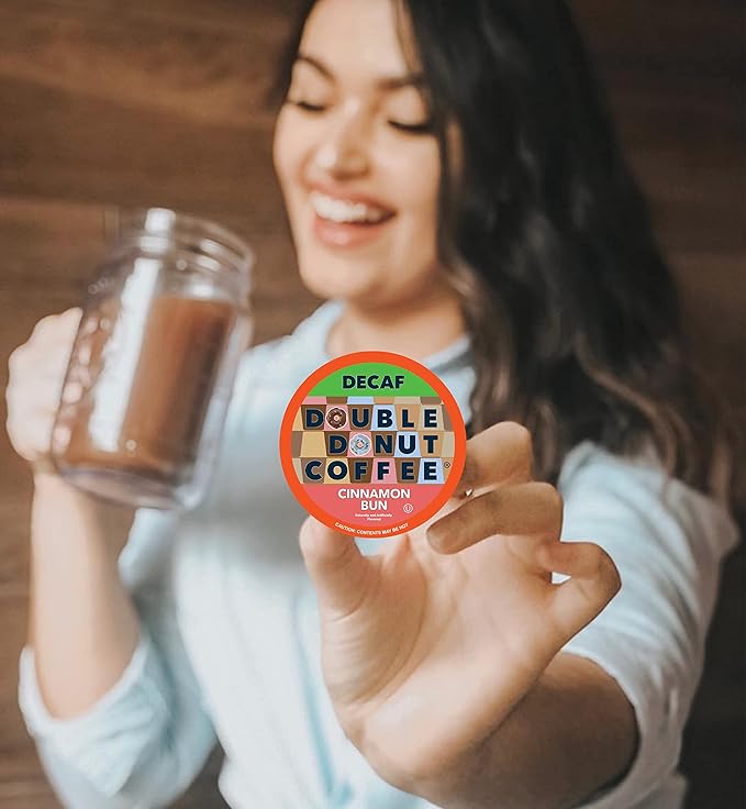 Double Donut Coffee Decaf Cinnamon Bun Flavored Coffee Single Serve Cups For Keurig K Cup Brewer (96 Count)