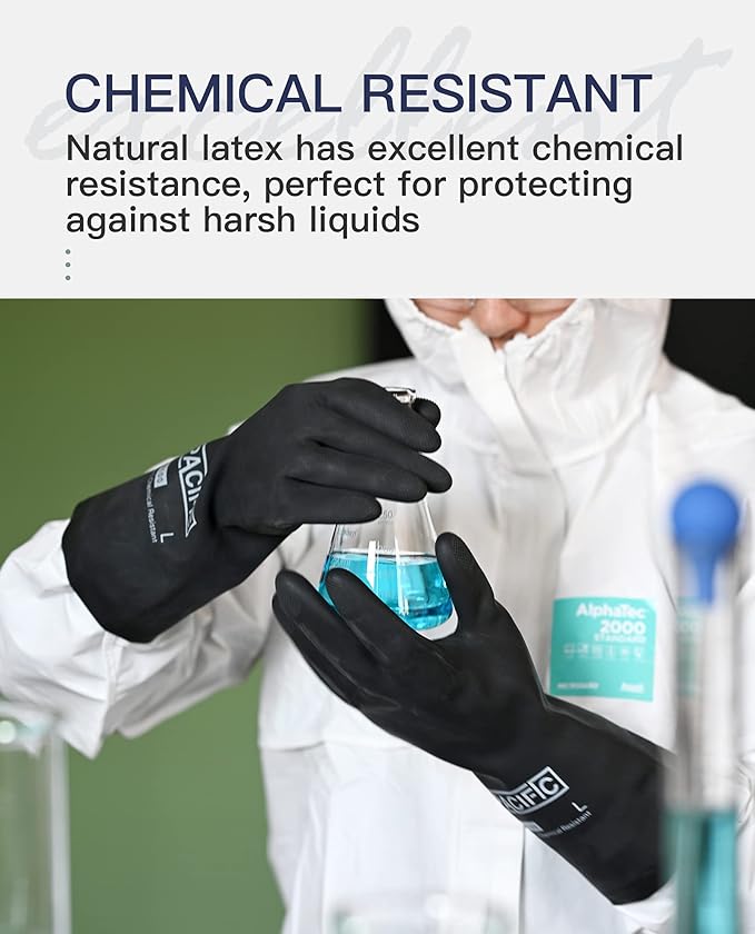 PACIFIC PPE Chemical Resistant Gloves, Heavy Duty Industrial Rubber Gloves, Resist Acid, Alkali and Oil, 12.6", Medium