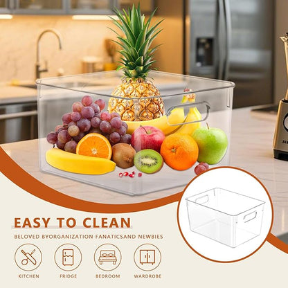 MOONEDGE Open Clear Plastic Storage Bins Stackable Organizer Containers with Handles for Kitchen, Pantry, Fridge, Cabinet, Closet Storage & Home Organization 8 Pack（11 x 8 x 6 in）