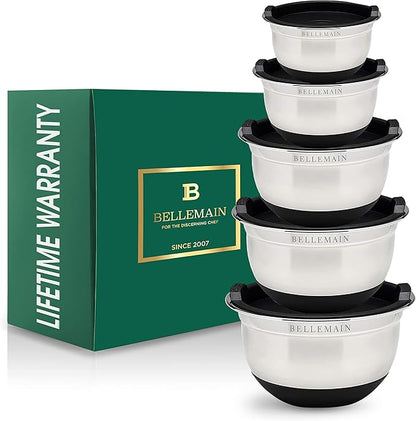 Bellemain Stainless Steel Non-Slip Mixing Bowls with Lids (5 Piece, Silver/Black)