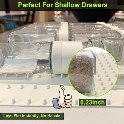 Gosmol Spice Drawer Organizer insert, Adjustable & Non-Slip Silicone Spice Drawer Liner, in Drawer Spice Organizer for Seasoning Jars and Spices Bottles Spice Rack -Pearl