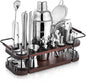 KITESSENSU Cocktail Shaker Set Bartender Kit with Stand | Complete 24-Piece Bar Set Cocktail Kit with All Bar Accessories: Martini Shaker, Jigger, Muddler | Drink Mixer Set for Home Bar Cocktails