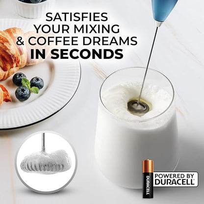 Zulay Kitchen Milk Frother Handheld Electric Whisk with AA Duracell Batteries – Durable Drink Mixer for Coffee, Lattes, Cappuccinos & More - Deep Sea