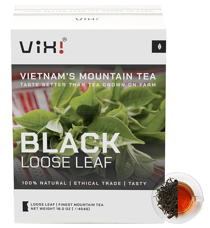 VIXI Black Tea Loose Leaf, (16.00 Oz), Vietnam's Mountain Tea, Bold Flavored, Taste Like Assam, Dried Whole Full Large Leaves, Sugar Free, 100% Natural from Ancient Tea Tree