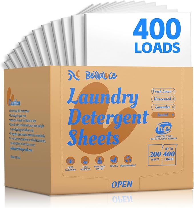 Laundry Detergent Sheets - 400 Loads Boys Santal Laundry Sheets for Dorm,College,Home,Hotel,Apartment,Camping,Cruise,Road Trip,Beach Vacation,Backpack,Small Space, Family School Travel Essentials