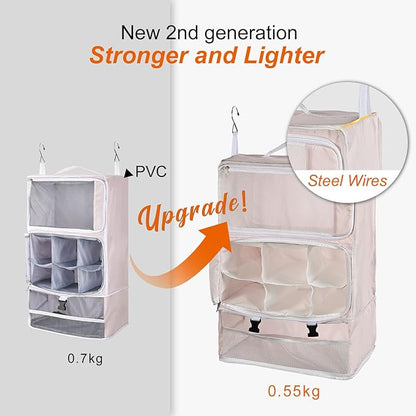 TABITORA Travel Portable Hanging Shelves Closet Organizer Packing Luggage Storage with Multifunctional and Foldable Invisible Compartment,Lightweight, for Suitcase, RV,Closet…Pink,XL