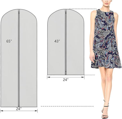 Zilink 3 Pack 65" Long Clear Dress Bags for Gowns, Coats, Jackets - Gray, Breathable, Zipper Closure