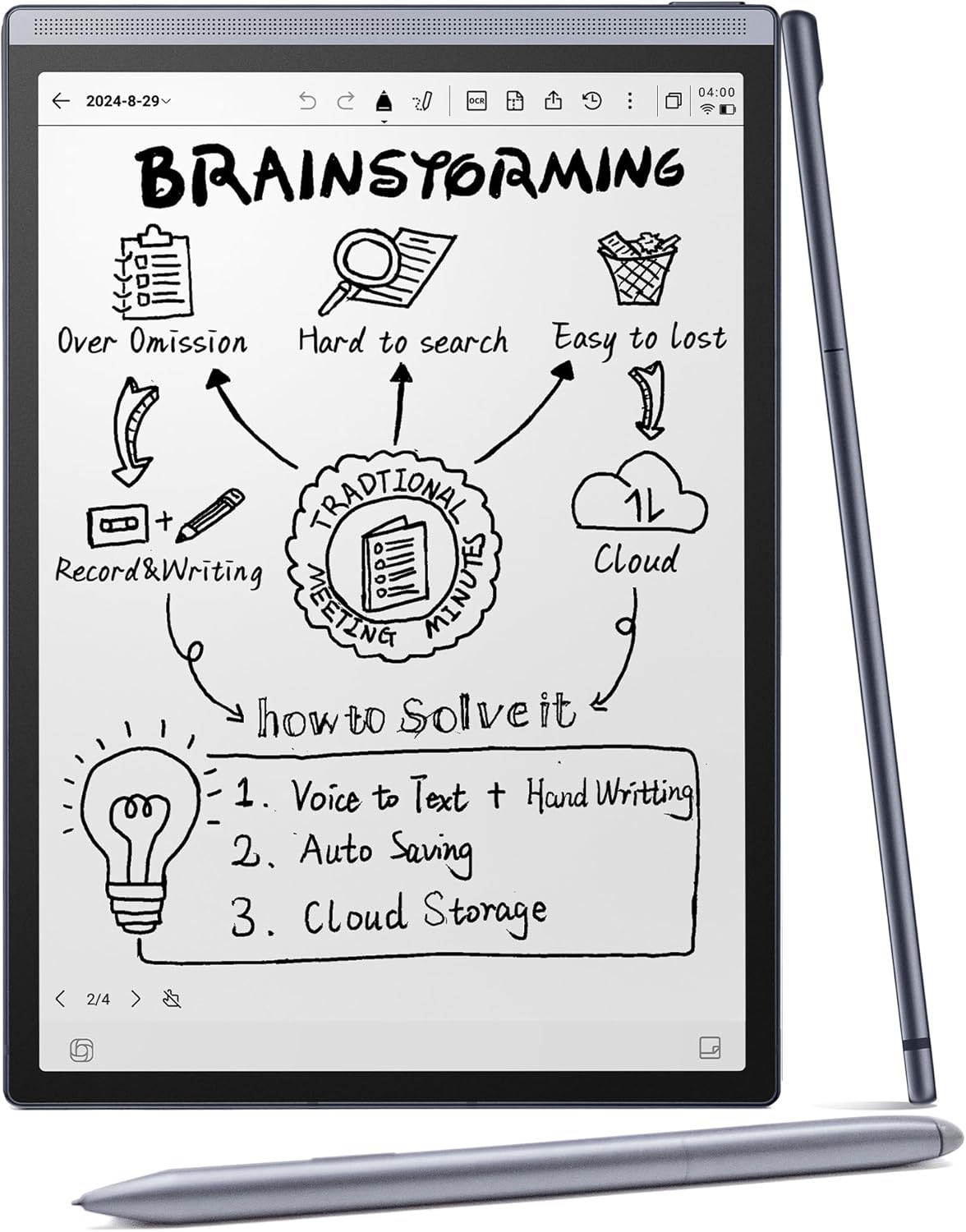 AINOTE Air 2 Bundle – 8.2" E Ink AI Note-taking Tablet with Stylus, 4096 Pressure Levels, Digital Notebook with Voice-to-Text Transcription, Multi-languages Support, Ideal for Meetings & Study