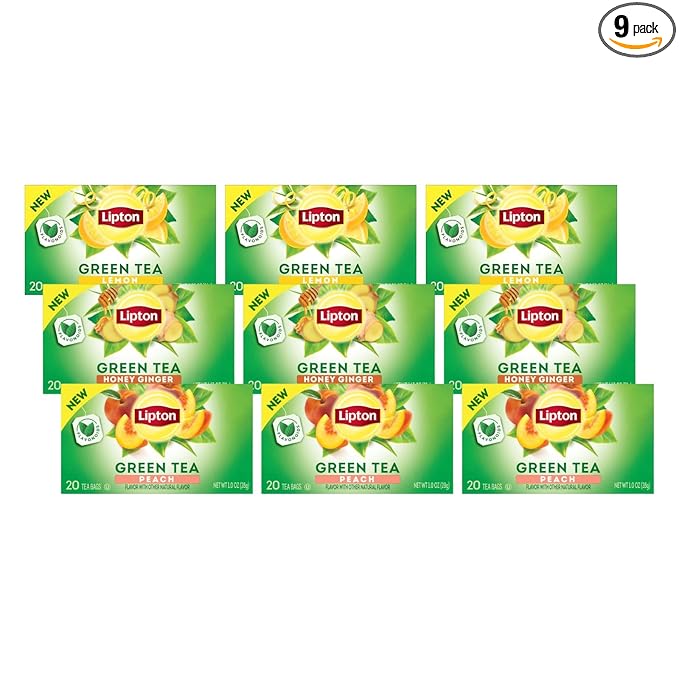 Lipton Green Tea Variety Pack, Honey Ginger, Lemon & Peach, 20 CT (3 ea)