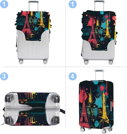 Luggage Cover Washable Suitcase Protector Anti-scratch Suitcase cover Fits 20-34 Inch Luggage (Tower-4, M(24-26inch suitcase))