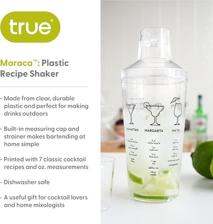 True Maraca Cocktail Shaker with Built In Strainer, Drink Mixer with 7 Classic Drink Recipes & Measurements, Perfect for Game Nights, BBQ, House Party, Picnic, Home Bar Accessories, 16 oz, Set of 1
