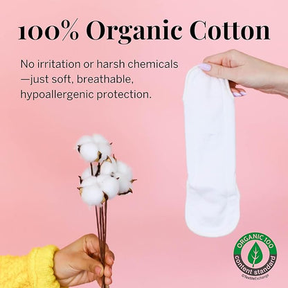 Pixie Cotton Cloth Pads for Feminine Care - 100% Organic Reusable Pads - Ranked 1 for Softest Menstrual Sanitary Napkins - Machine Washable & Includes Free Wet Bag - Menstrual Liner (Overnight)