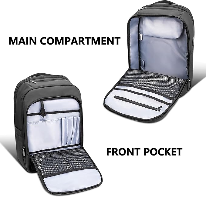 Laptop Backpack for Men Business Travel Laptop Backpack with USB Charger Lightweight Anti-Theft Water-Resistant Fits 15.6 Inch Laptop for Travel Daily Work Office College with Small Bag-Black