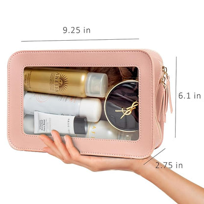 LETGO Clear Makeup Bag, TSA Approved Toiletry Organizer With Zipper, Fit Carry-on Travel Essentials, Cosmetic Bag for Women Men (O-Pink)