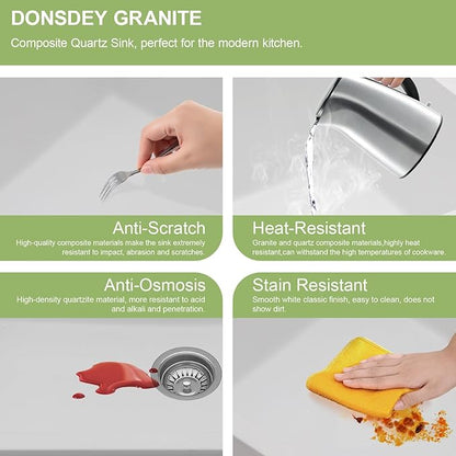 33 Granite Composite Kitchen Sink - Donsdey 33×19 Inch Undermount Kitchen Sink White Granite Quartz Composite Under Counter Single Bowl Sink Basin