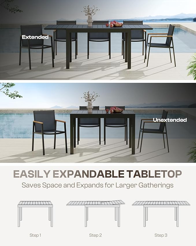 Expandable Outdoor Patio Dining Table Set