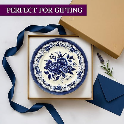 Tudor Royal 12-Piece Porcelain Round Dinnerware Set, Service for 4, Victoria Blue Design, Blue Floral, Plates Bowls Dishes, Glossy, Premium Quality Tableware, Unique Pattern