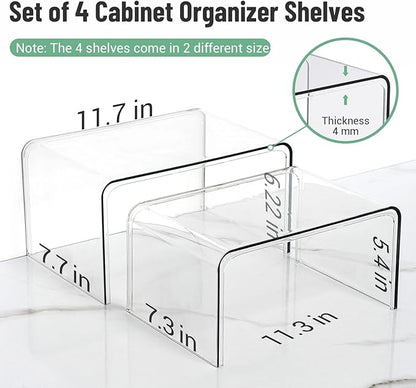 Clear Spice Rack Shelves, Pantry Organizers and Storage Set of 4, Display Shelf Organizer, Room Bathroom Desk Shelf Countertop Organization and Storage, Ideal for Kitchen Cabinet Organizer Shelf