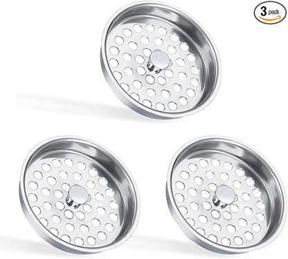 3-1/2 Inch Commercial Sink Strainer - 304 Stainless Steel Clog-Free Drain Cover, Precision Fit for 3.5" Drains & 3 Compartment Sinks, Heavy-Duty for High-Volume Kitchens (3-Pack)