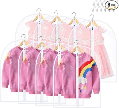 Garment Bags for Hanging Clothes, SMINDER Clear Plastic Bags Full Zipper Suit Bags PEVA Breathable Lightweight Garment Covers for Closet Storage, Suitable for Shirts, Jackets, Gowns (24" x 32"/8 Pack)