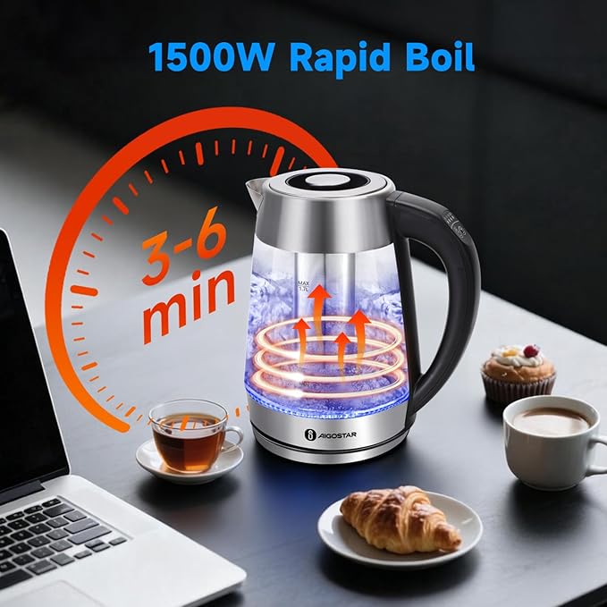 Aigostar Electric Kettle, Tea Kettle with Temperature Control and Tea Infuser, 1500W Hot Water Kettle with Variable Temperature, Keep Warm Function, LED Indicator Light Change, Auto Shut-Off, 1.7L