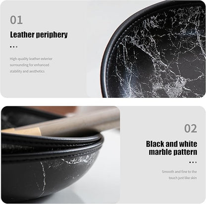 2025 Improved Design Round Marbled Leather Valet Tray Organizer Set of 2, Hard Leather Catchall Tray for Watches, Keys, Wallets, Jewelry & Candys on Desk, Bedside, Nightstand(Round Hard)