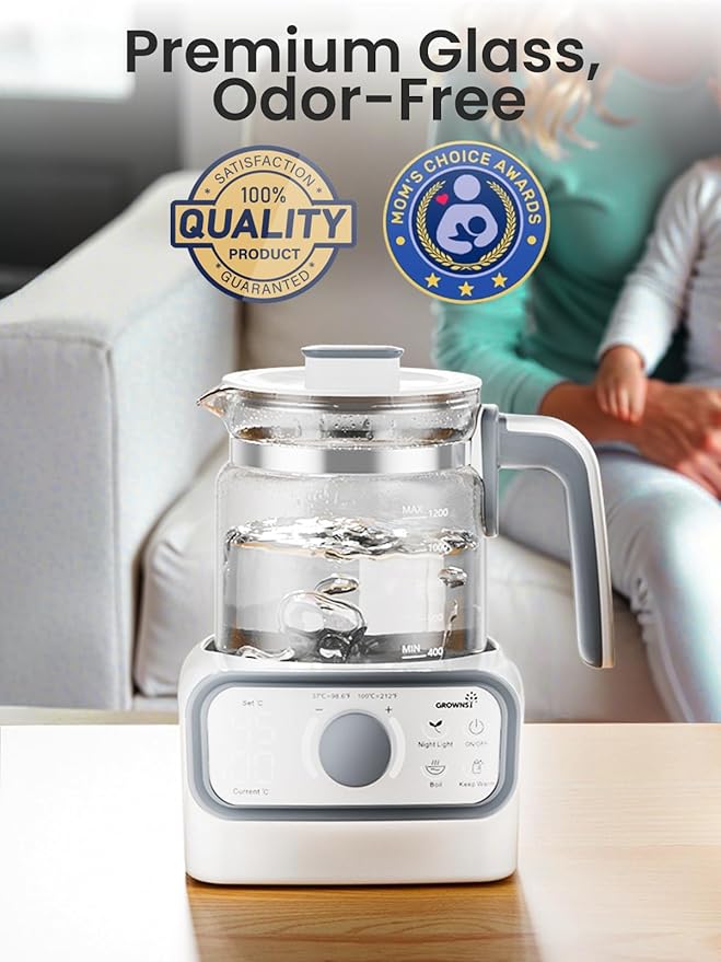 GROWNSY Baby Instant Warmer, Glass Water Boiler with Accurate Temperature Control for Formula, Coffee and Tea, 1.3 Liter Electric Kettle with LCD Display and Timer