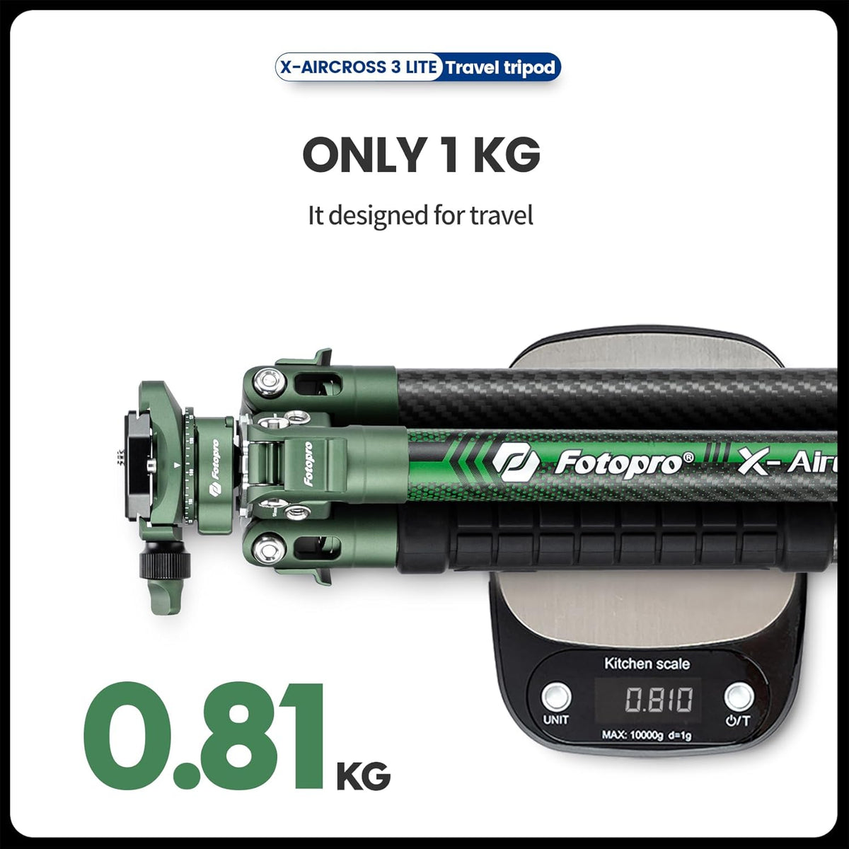 Fotopro Carbon Fiber Tripod 51 Inch 360 Degree Ball Head Quick Release Plate Lightweight Camera Tripod for Travel Tripod Folded Height Only 13.9",Max Loads up to 17.6lbs,Green