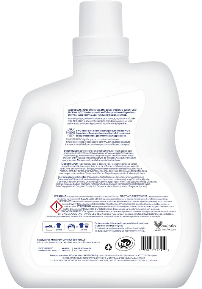 ATTITUDE Liquid Laundry Detergent, EWG Verified, HE Compatible, Plant-Based & Vegan, Natural Laundry Soap, Lavender Scent, 40 Loads, 67.6 Fl Oz