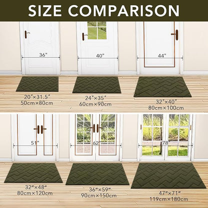 hicorfe Front Door Mat Outside Entrance,24"x35" Absorbent Muddy Dirt Resist Welcome Door Mats Outdoor Indoor,Stain and Fade Resistant,Non Slip Backing Entry Mat Doormat for Entryway (Oliver Green)