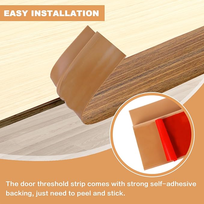 Vinyl Door Threshold Flooring Transition Strip Self Adhesive Carpet Edging Strip for Laminate Doorway Edge Threshold from 1/5" to 2/5" (Light Brown Wood Grain, 10 Ft)