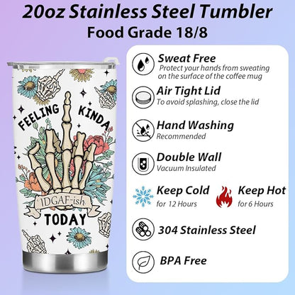 Funny Inspirational Gifts for Women Men Tumbler, Positive Western Skull Decor Gifts for Girl Friend Birthday Christmas, Coffee Mug Stainless Steel Vacuum Insulated Double Wall Travel Cup, 20oz