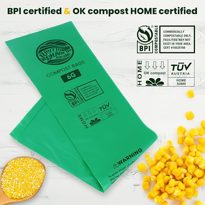 Compostable Bags, 6 Gallon Food Scraps Yard Waste Bags,Fits 5-6-8 Gallon trash can, 30 Liter, 70Count, Heavy Duty 0.85 Mils, ASTMD 6400 Kitchen Trash Bags, BPI&OK compost HOME certified