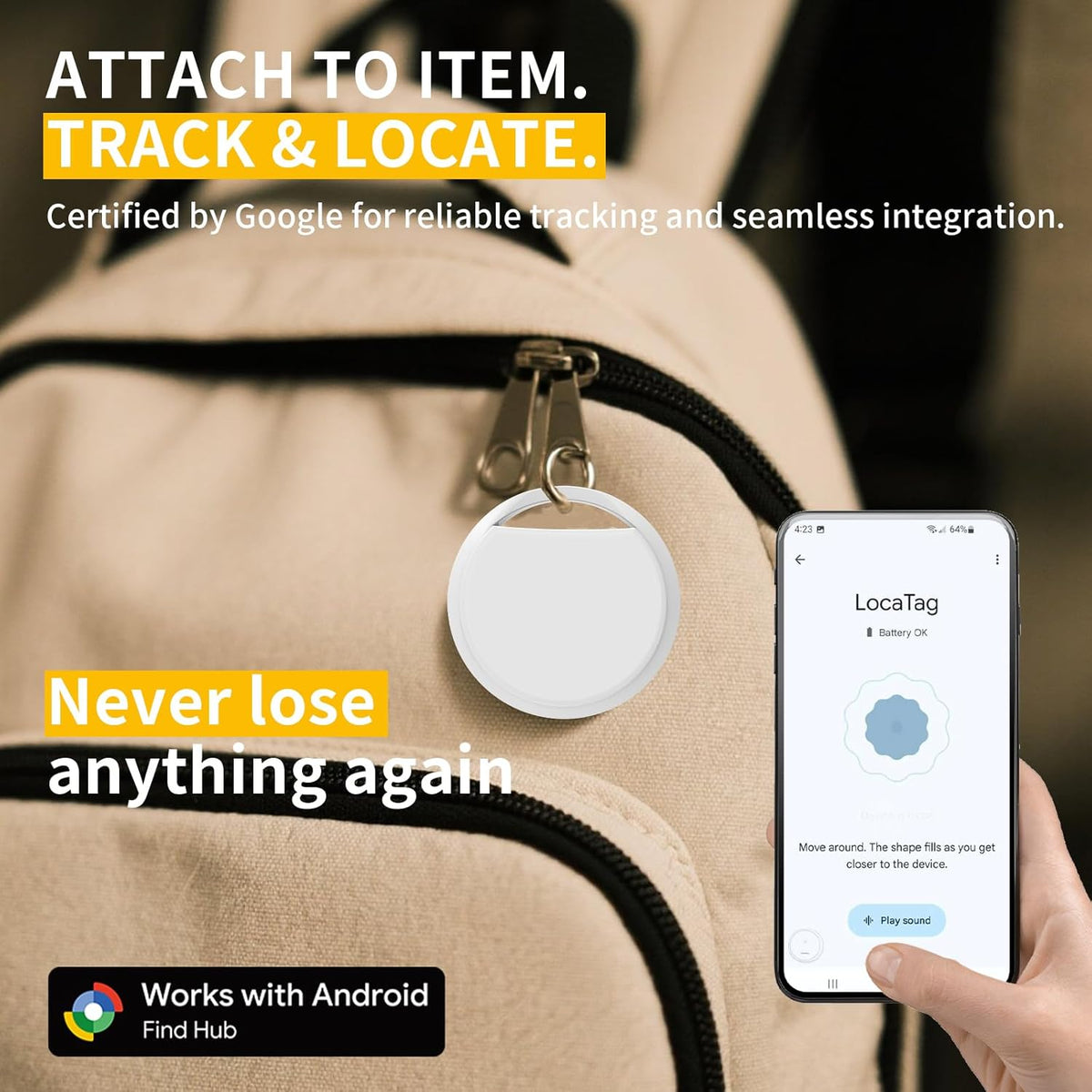 Android Air Tracker Tag for Luggage Tracker Tags Works with Google Find My Device App, Bluetooth Tracker Tag Key Finder and Item Locator for Wallets, Backpack, Suitcases, Replaceable Battery-3pack