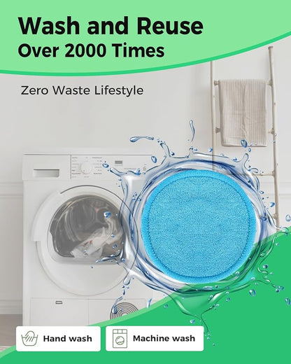 Reusable Makeup Remover Pads - 18 Packs Organic Reusable Cotton Rounds with Washable Laundry Bag for Toner Eco-Friendly Bamboo & Cotton Reusable Cotton Pads for Face All Skin Types (Blue-White-Green)