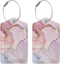 2 Pack Pink Gold Marble Luggage Tags for Suitcases, Marbles Theme Unique Leather Luggage Tags Cruise Ship Essential Travel Bag Gift for Men Women Couples Bride Groom, Funny Christmas Birthday Gifts
