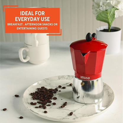 IMUSA USA B120-42T Aluminum Stovetop Coffeemaker, Espresso Machine, 3-Cup, Red