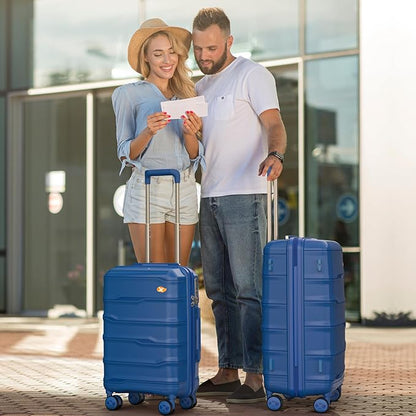 24 Inch Luggage with Spinner Wheels, Hard Shell Suitcase, Lightweight PP Luggages with TSA Lock, Checked-Medium Suitcases 24-Inch, Blue