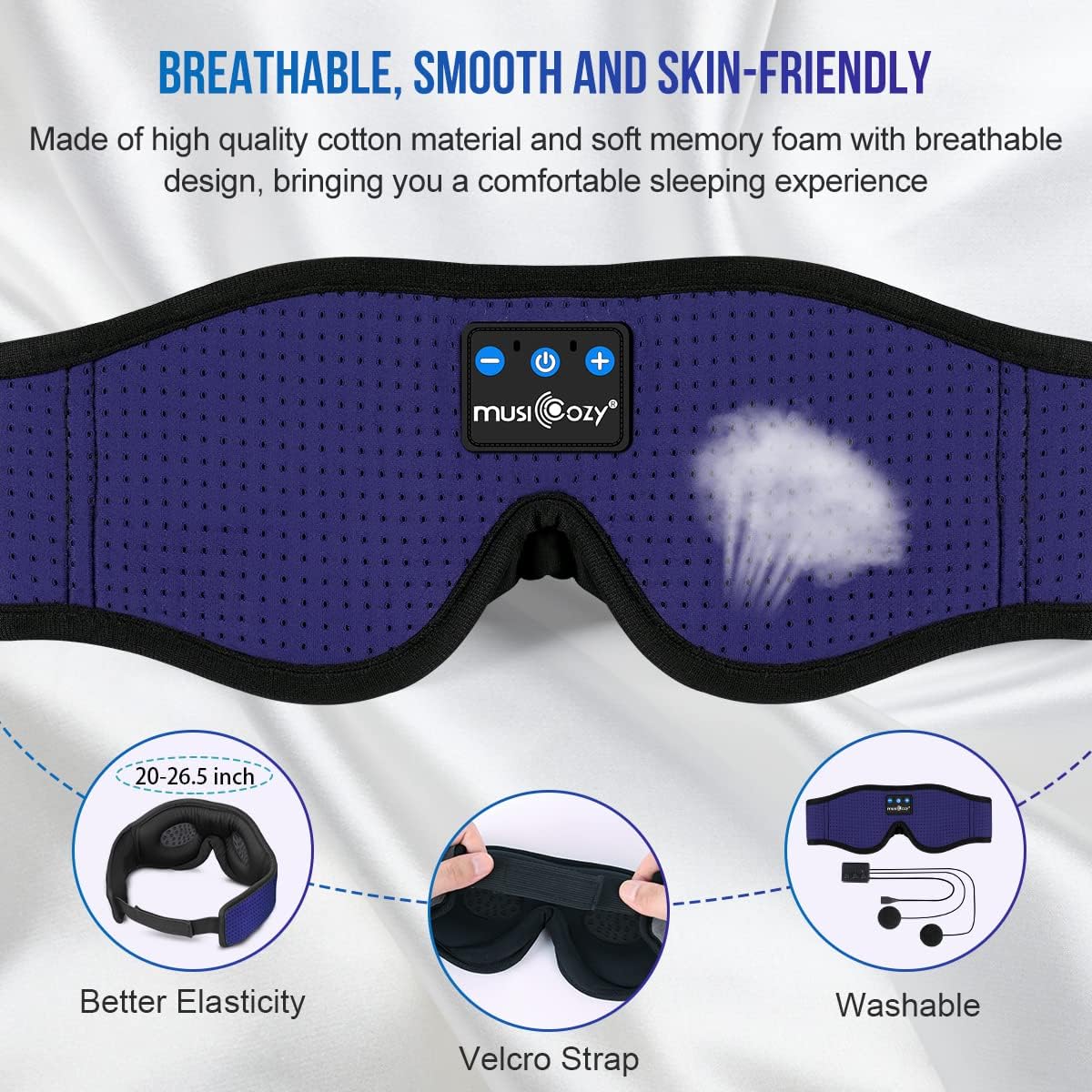 MUSICOZY Sleep Headphones Breathable Bluetooth Headband 3D Sleeping Headphones, Wireless Music Eye Mask Sleep Earbuds for Side Sleeper Women Men Office Air Travel Cool Tech Gadgets Unique Gifts