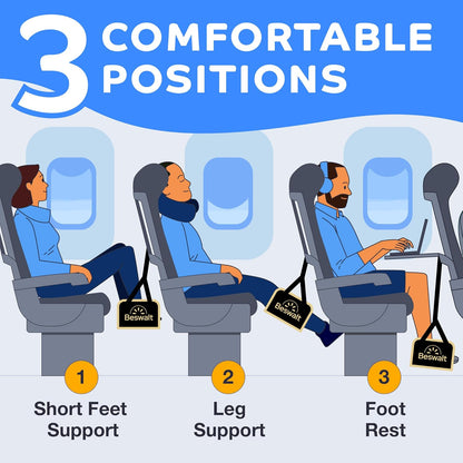 Portable Airplane Foot Hammock for Plane Travel with Memory Foam & Hardboard for No Feet or Leg Clashing - Long Flight Air Travel Essentials to Relax Feet Rest Flying Overseas by Beswalt (Black)