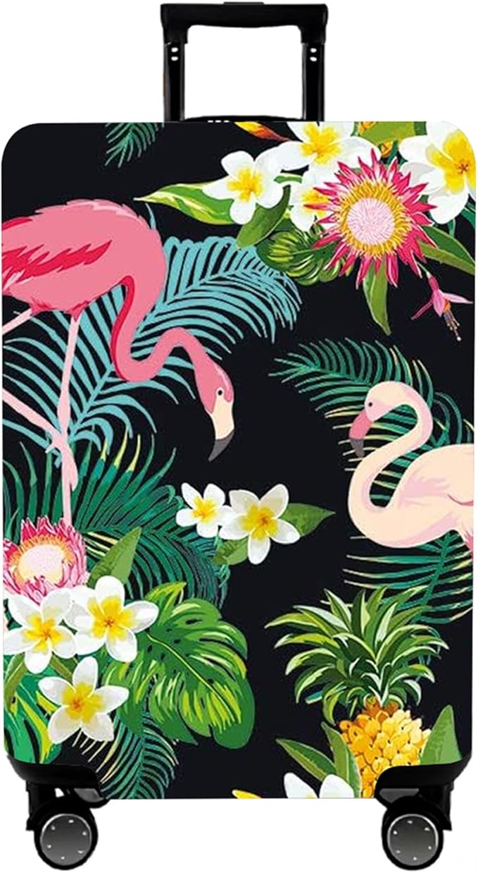 WUJIAONIAO Travel Luggage Cover Baggage Suitcase Cover Protector Skins 18-32 Inch (Flower flamingo, L (for 25-28 inch luggage))