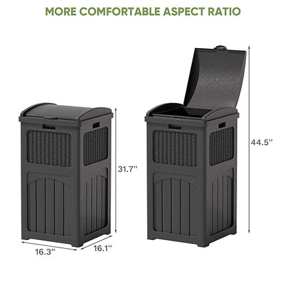 Patiowell 36 Gallon Outdoor Trash Can, Resin Outdoor Garbage Can with Lid for Patio, Backyard, Deck, Black
